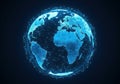 Futuristic digital globe with glowing blue network connections on a dark background Royalty Free Stock Photo