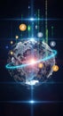 Futuristic digital globe illuminated by cryptocurrency symbols and glowing data streams Royalty Free Stock Photo