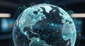 Futuristic digital globe illuminates global network connections and data flow in a modern tech environment Royalty Free Stock Photo