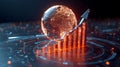 Futuristic digital globe with network lines and rising global finance graph Royalty Free Stock Photo