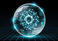 A futuristic digital globe surrounded by interconnected data streams and nodes Royalty Free Stock Photo