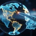 Futuristic digital globe touched by a glowing hand representing global connectivity and technology Royalty Free Stock Photo