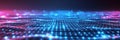 Futuristic digital grid with glowing blue and pink lights in a virtual universe Royalty Free Stock Photo
