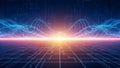 Futuristic Digital Grid with Glowing Blue and Pink Waves abstract technology Royalty Free Stock Photo