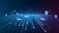 Futuristic Digital Grid Landscape Representing Virtual Network and Data Technology Royalty Free Stock Photo