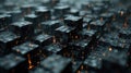 Futuristic digital grid of orange and black cubes blending technology with abstract design. AIG53M Royalty Free Stock Photo
