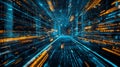 Futuristic digital data grid in blue and orange hues Royalty Free Stock Photo