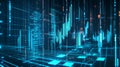 Futuristic digital growth chart with glowing blue bar graph elements, showcasing advanced technology and data visualization in a Royalty Free Stock Photo