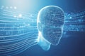Futuristic digital head with data streams and binary code Royalty Free Stock Photo