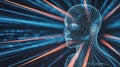 Futuristic digital head with glowing lines and energy abstract background Royalty Free Stock Photo