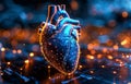 Futuristic Digital Heart with Glowing Network Connections and Bokeh Background Royalty Free Stock Photo