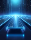 Futuristic Digital Highway with Binary Code and Glowing Blue Data Trails, Representing Fast Information Flow and Technology Royalty Free Stock Photo
