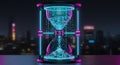 Futuristic digital hourglass with neon glow illustrating flowing binary data and circuit board elements Royalty Free Stock Photo