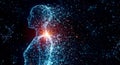 AI-generated Futuristic Digital Human Silhouette Dissolving Into Blue Particles Across a Starry Network With Glowing Effects Royalty Free Stock Photo