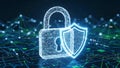 Digital padlock and shield symbolizing cybersecurity and data protection Royalty Free Stock Photo