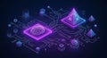 Abstract 3D AI technology glowing purple digital data core Royalty Free Stock Photo