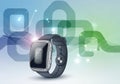 Futuristic digital illustration featuring a smartwatch with a sleek, Royalty Free Stock Photo