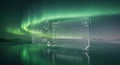 Futuristic digital interface appears superimposed against a backdrop of the Northern Royalty Free Stock Photo