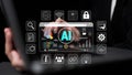 Futuristic Digital Interface with Artificial Intelligence, Data Visualization, Business Analytics, and Security Features Royalty Free Stock Photo