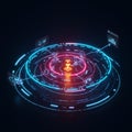Futuristic digital interface with circular, neon-lit elements in blue Royalty Free Stock Photo
