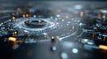 Futuristic Digital Interface with Circular Patterns and Glowing Elements Set Against a High-Tech Background Royalty Free Stock Photo