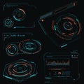 Futuristic digital interface with circular and rectangular designs displaying data