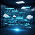 Futuristic digital interface with cloud data and server room background Royalty Free Stock Photo