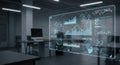 Futuristic digital interface with data analytics in modern office environment Royalty Free Stock Photo