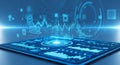 Futuristic Digital Interface with Data Analytics on Tablet Screen Technology Royalty Free Stock Photo