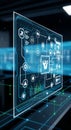 Futuristic digital interface with data analytics and tools visualization in advanced ai studio. concept of technology, innovation Royalty Free Stock Photo