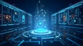 Futuristic Digital Interface and Data Hub in Blue Royalty Free Stock Photo