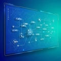 Screen displays a complex network of interconnected nodes and icons in Royalty Free Stock Photo