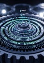 A futuristic, digital interface design resembling a mechanical cog Royalty Free Stock Photo