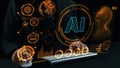 Futuristic Digital Interface Display Featuring Artificial Intelligence Concepts, Data Visualization and Human Royalty Free Stock Photo