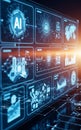 Futuristic Digital Interface Display Showing Artificial Intelligence Data Analysis. Royalty Free Stock Photo