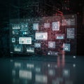 Futuristic digital interface displaying an array of data visualizations and graphical Royalty Free Stock Photo