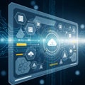 Futuristic digital interface displaying a cloud computing concept Royalty Free Stock Photo