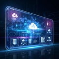 Futuristic digital interface displaying cloud computing concepts on a widescree Royalty Free Stock Photo