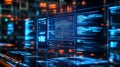 Futuristic Digital Interface Displaying Complex Data, Code, and Metrics in a High-Tech Environment Royalty Free Stock Photo