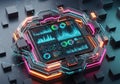 Futuristic digital interface displaying complex data streams and analytics with neon illumination Royalty Free Stock Photo