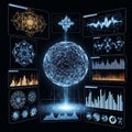 Futuristic digital interface displaying complex data visualization Royalty Free Stock Photo