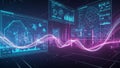 Futuristic Digital Interface with Data Visualizations and Flowing Neon Light Streams image photo Royalty Free Stock Photo