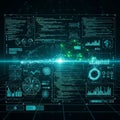 Futuristic digital interface displaying complex data visualizations Royalty Free Stock Photo