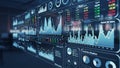 Futuristic digital interface displaying complex financial data charts graphs and stock market analytics Keywords Royalty Free Stock Photo