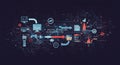 Futuristic digital interface displaying a complex workflow automation concept. Royalty Free Stock Photo
