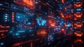 Abstract Futuristic Tech Interface with Glowing Data and World Map Royalty Free Stock Photo