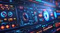 Futuristic Control Panel Interface with Glowing Elements and Digital Data Flow Royalty Free Stock Photo