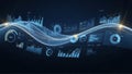 Futuristic Digital Data Analysis Interface with Glowing Blue Graphs and Charts Royalty Free Stock Photo
