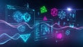 Futuristic digital interface displaying glowing geometric shapes and data streams abstract technology Royalty Free Stock Photo