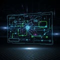Futuristic digital interface displaying a holographic circuit board Royalty Free Stock Photo